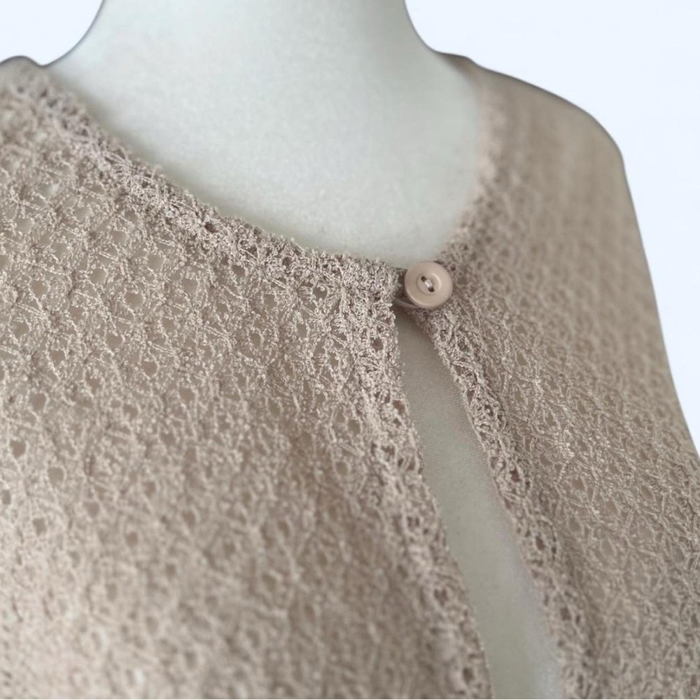 Vintage Women’s Tan Knit Cottagecore Whimsy Twee Short Sleeve Cardigan Small - Picture 3 of 5
